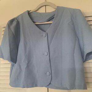 SHEIN Light Blue Crop Blazer with Branded Dazy Label